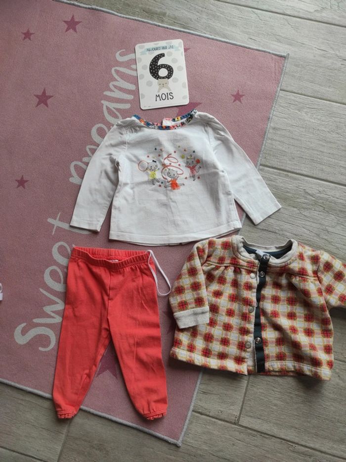 Ensemble 3 pièces fille 6 mois orange