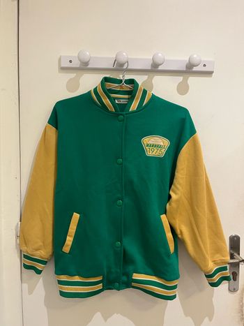 veste bomber blouson teddy oversize vert et jaune iowa moutarde stradivarius taille S/36