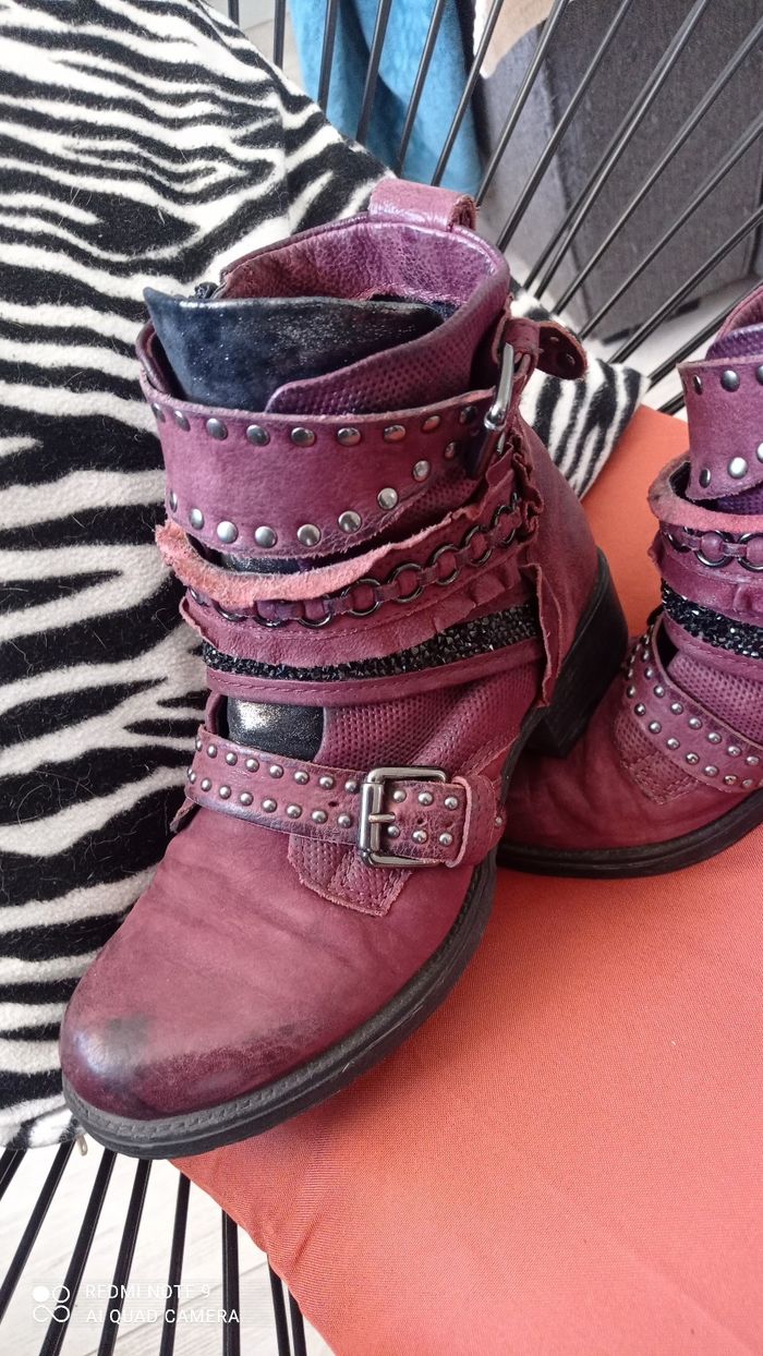 Bottines  Mjus cuir patiné bordeaux pointure 36 très bon état - photo numéro 2