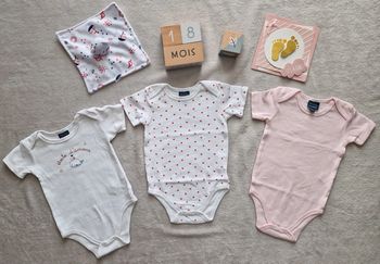 Lot de 3 bodies blanc & rose  - 18M - Phare de la baleine (neuf)