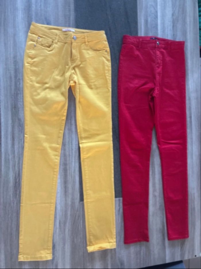 Lot de 2 jeans jaune et rouge taille S/36 camaïeu et Kiabi - photo numéro 1