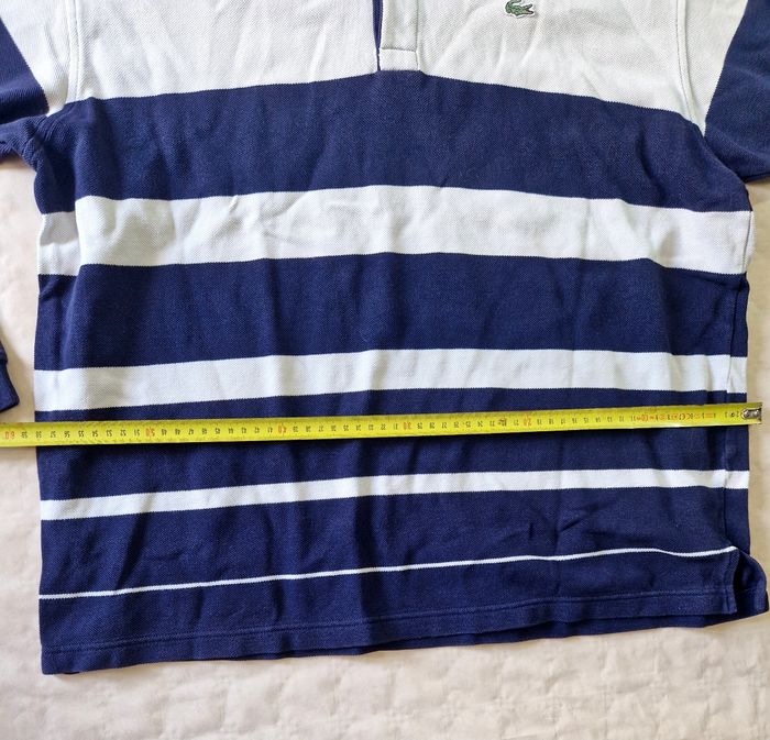 Polo manches longues  , homme , Lacoste , Devanlay  , vintage , a rayures  , rugby style  , bleu , blanc  , taille  XL - photo numéro 5