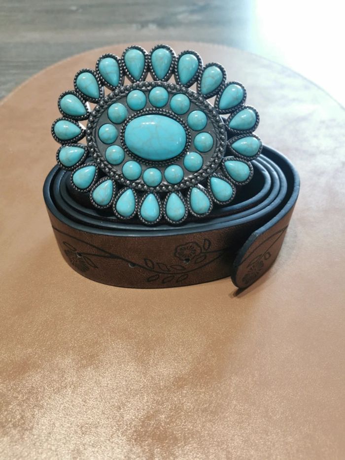 Ceinture de cowboy country fleur turquoise