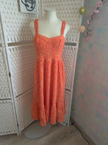 Jolie robe Midi French Connection orange corail fleurie femme TL/ 40