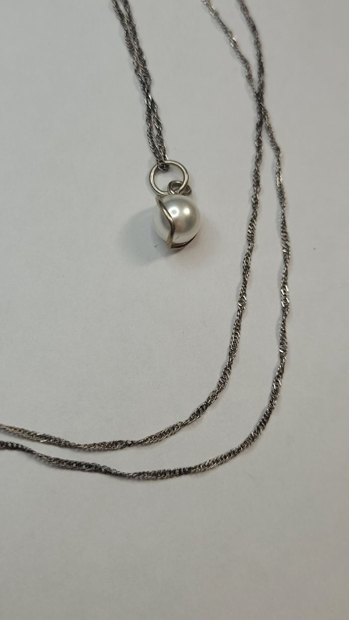 Collier en argent massif 925 avec pendentif perle - photo numéro 2
