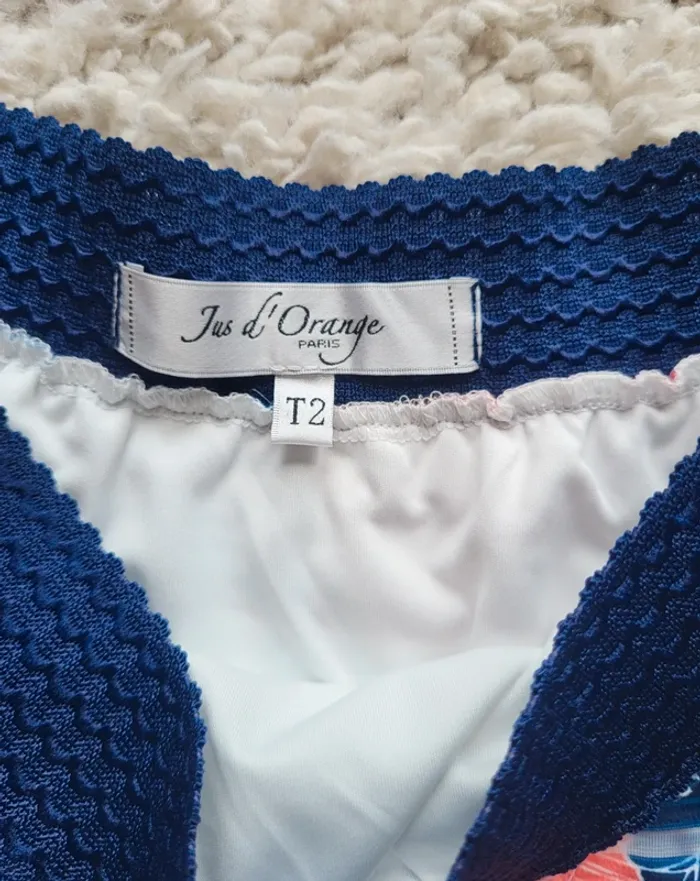 Jupe fleurie corail et bleu marine Jus d'Orange Taille 2 - photo numéro 5