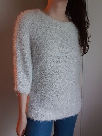 Pull tout doux blanc fil argenté Gémo S