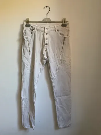 Jean slim blanc à zips décoratifs – Taille L (40)