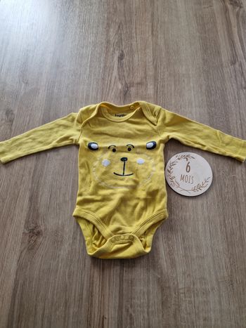 Body Bébé Manches Longues Lupilu 💛 Tête d'Ours 🐻 - Jaune Vif - 2/6 Mois (62-68 cm)