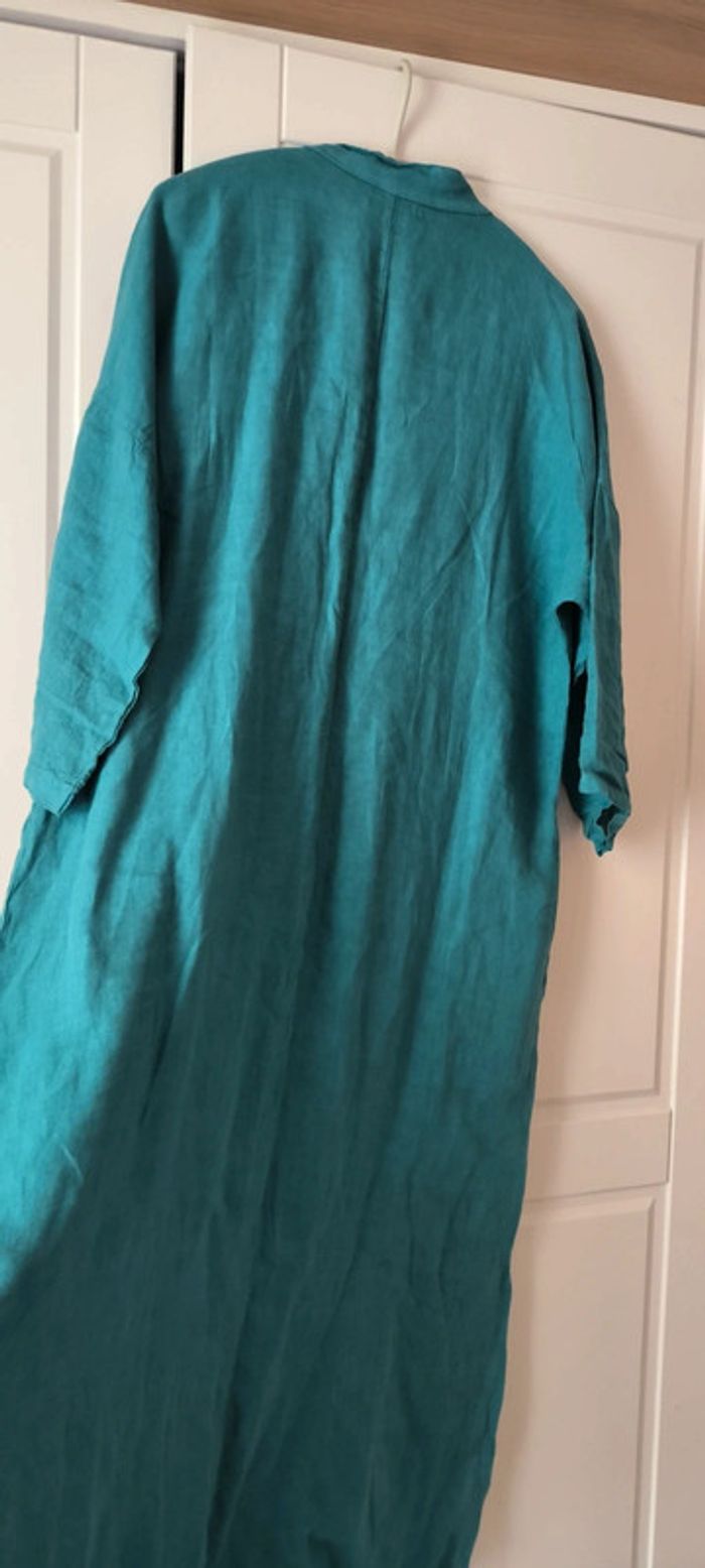 Robe longues avec fente 100% lin Bleu canard - photo numéro 11