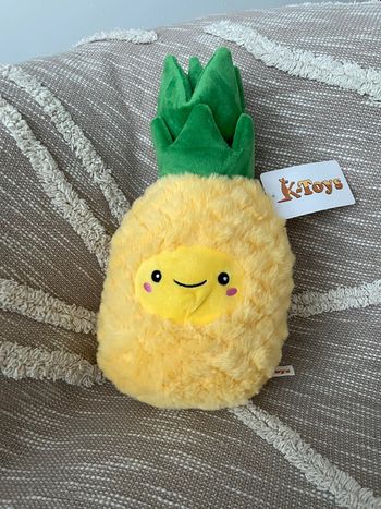 Peluche doudou 30cm K-Toys ananas kawai fruit jaune et vert neuf étiqueté