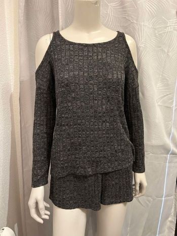 Ensemble pyjama épaules dénudées gris côtelé Liberto S 36