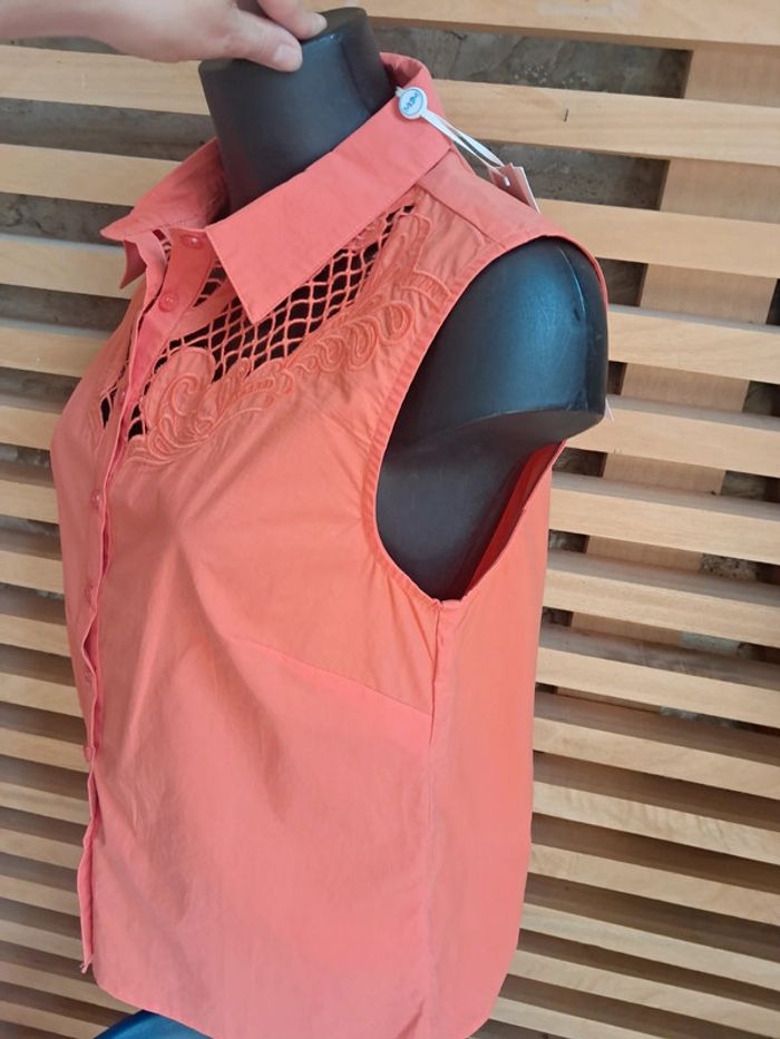 Md'M haut blouse chemise sans manches dentelle orange T.40 neuf - photo numéro 6