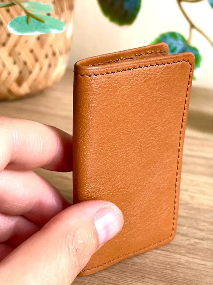 Porte cartes bicolore cuir rouge camel neuf sellerie compact - photo numéro 7