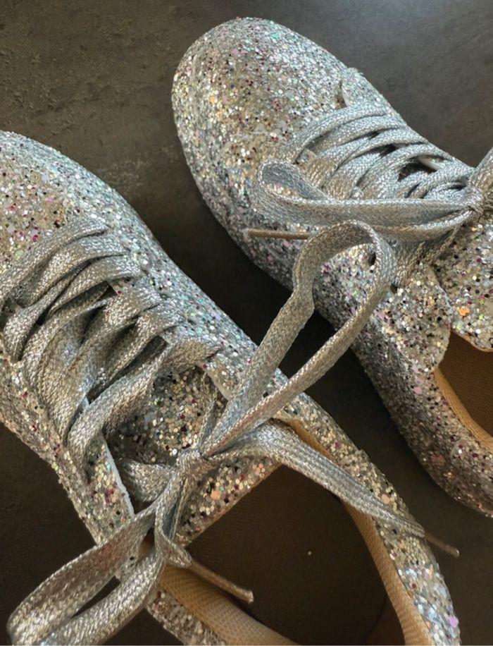 Baskets femme argenté à paillettes brillante taille 36 sneakers argent pailletée