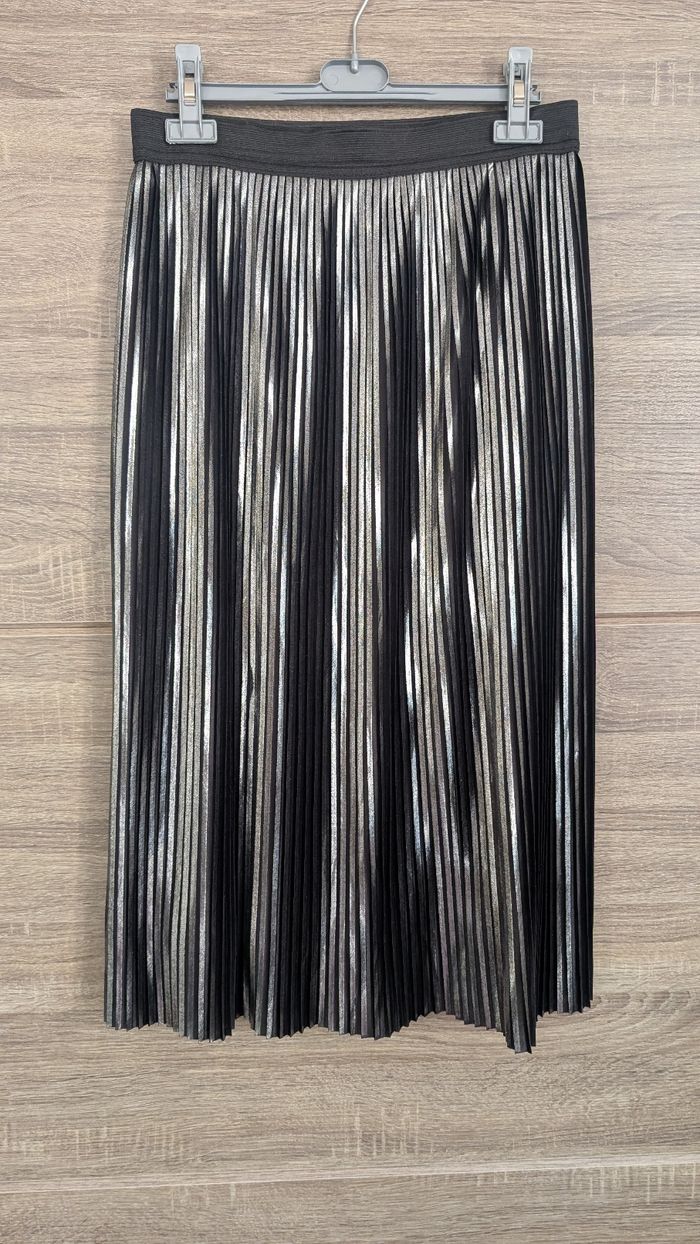 Jupe plissée métallisée noire & argent
