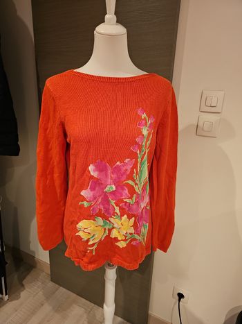 pull orange fleuri Lauren Ralph Lauren lin coton XL