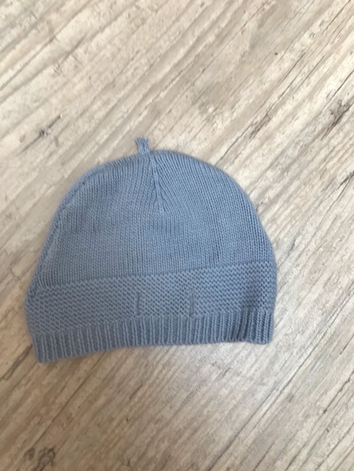 Petit bonnet en laine gris bleu taille 3/6 mois - photo numéro 2