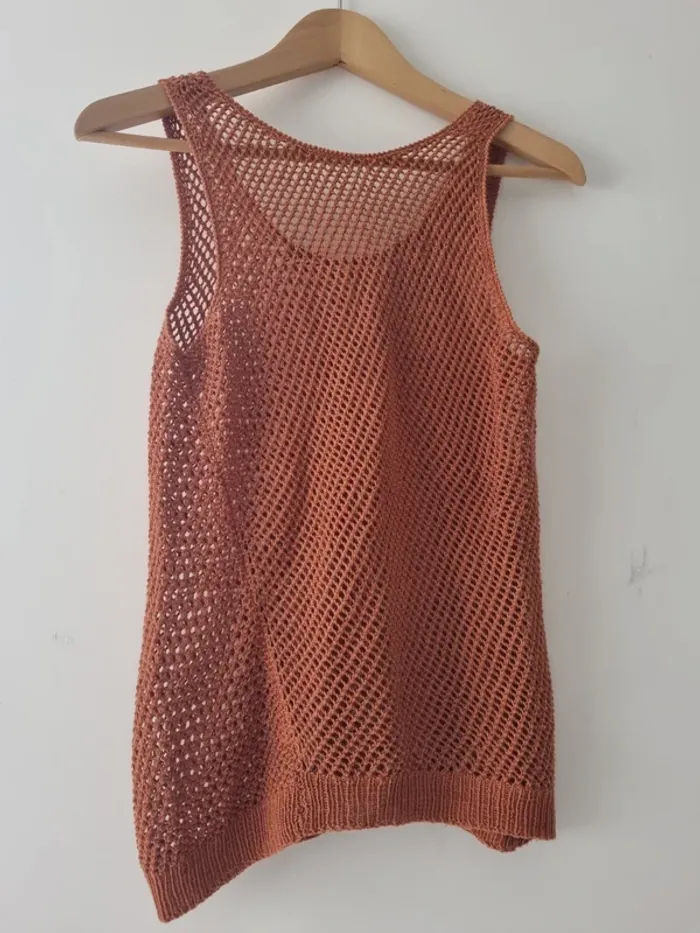 Débardeur maille ajourée vintage terracotta - photo numéro 7