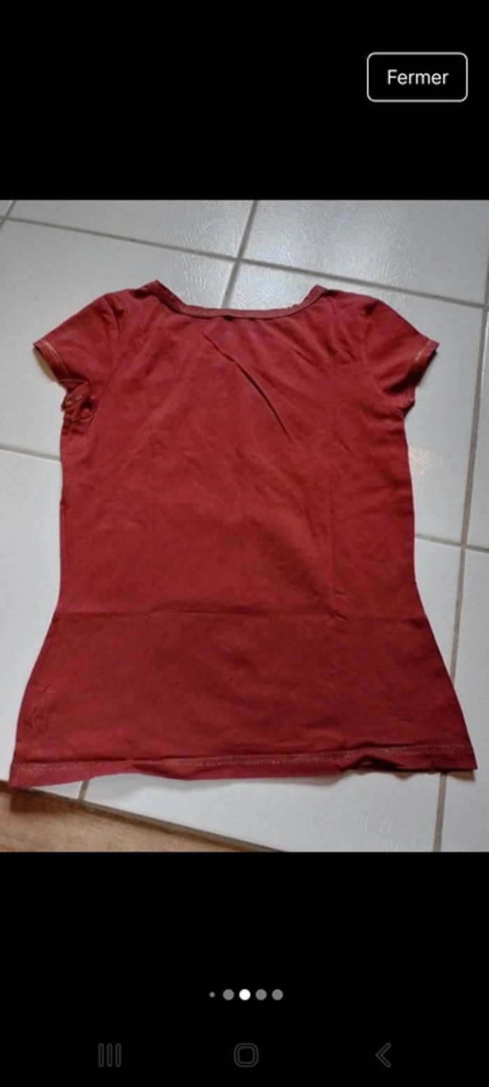 T-shirt femme bordeaux tête de mort - photo numéro 8