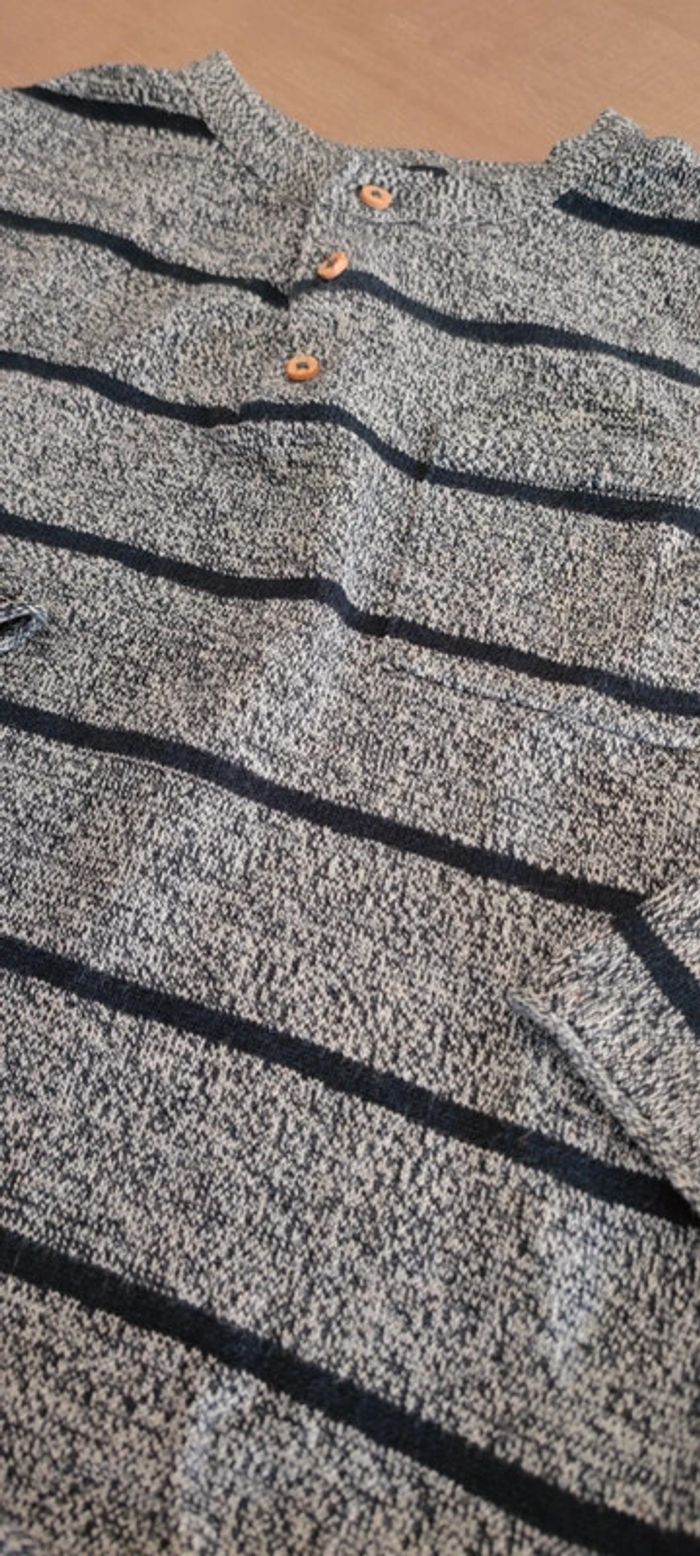 Pull fin gris chiné rayé 4 ans - photo numéro 3