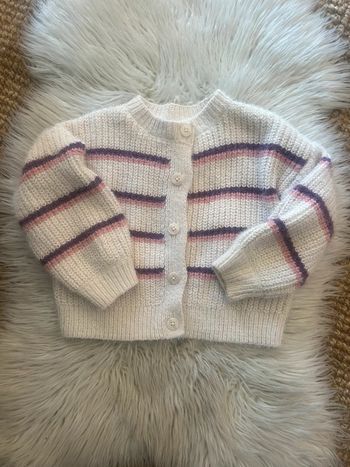 Fille 👧🏻 Gilet vertbaudet en maille chenille - blanc/rose/violet - taille 4/5 ans