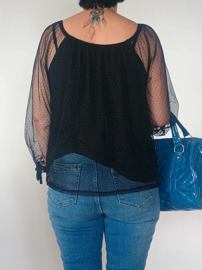 Blouse noire Cache Cache manches plumetis L - photo numéro 2
