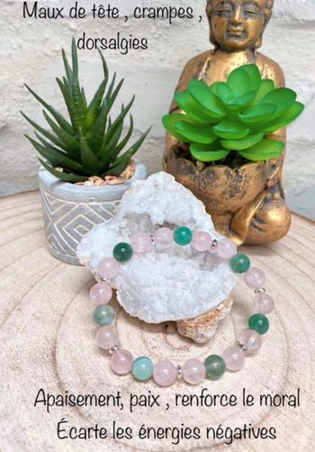 Bracelet quartz rose et Agate verte 18,5 cm , lithothérapie