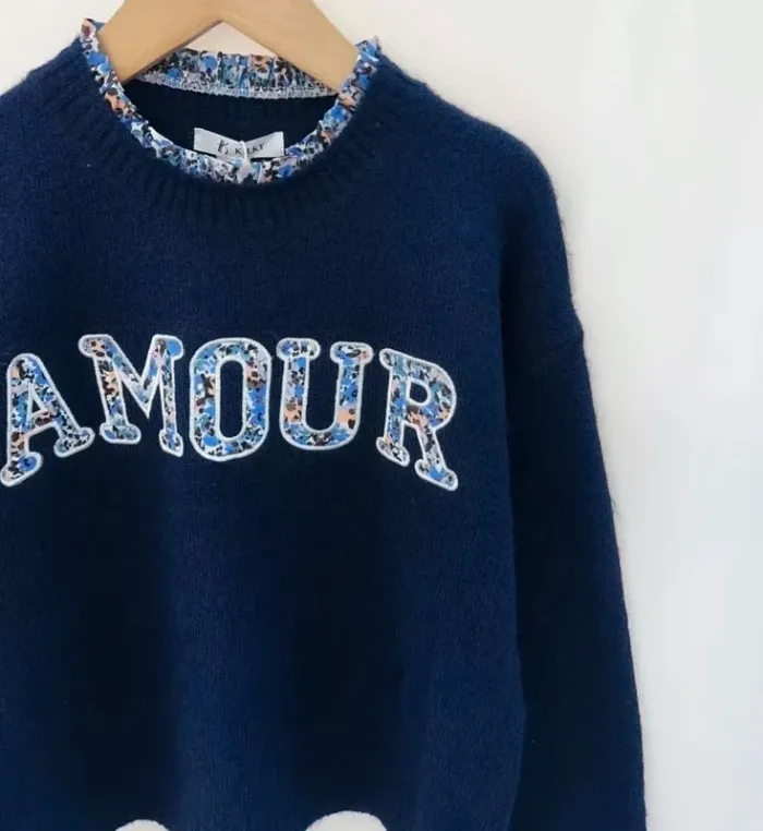 Pull bleu marine Amour laine - photo numéro 2