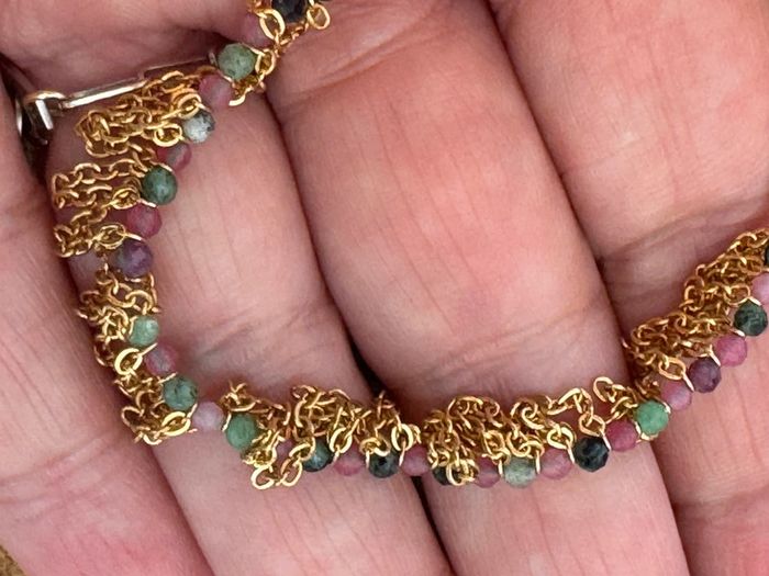 Collier réglable perles naturelles jade vert rose améthyste chaînes acier inoxydable or habaha Paris - photo numéro 6