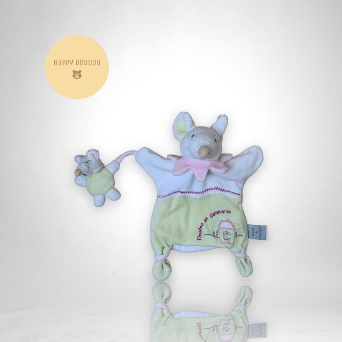 Peluche Doudou Marionnette Souris vert avec souriceau Doudou et compagnie DP210 - photo numéro 4