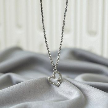 Collier Cœur Argenté – Strass & Chaîne Platine