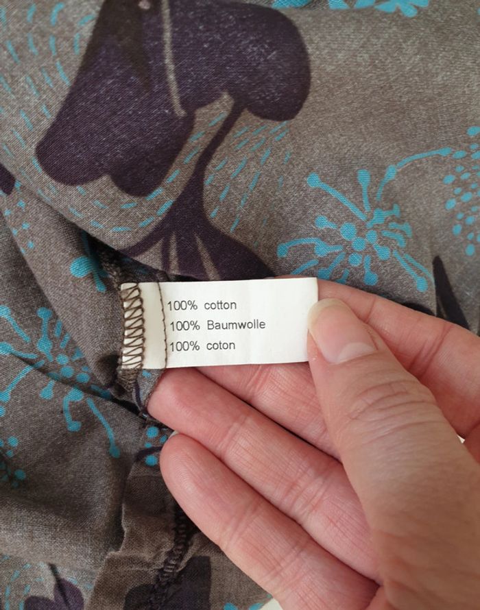 Chemise manches longues brune turquoise fleurie - photo numéro 5
