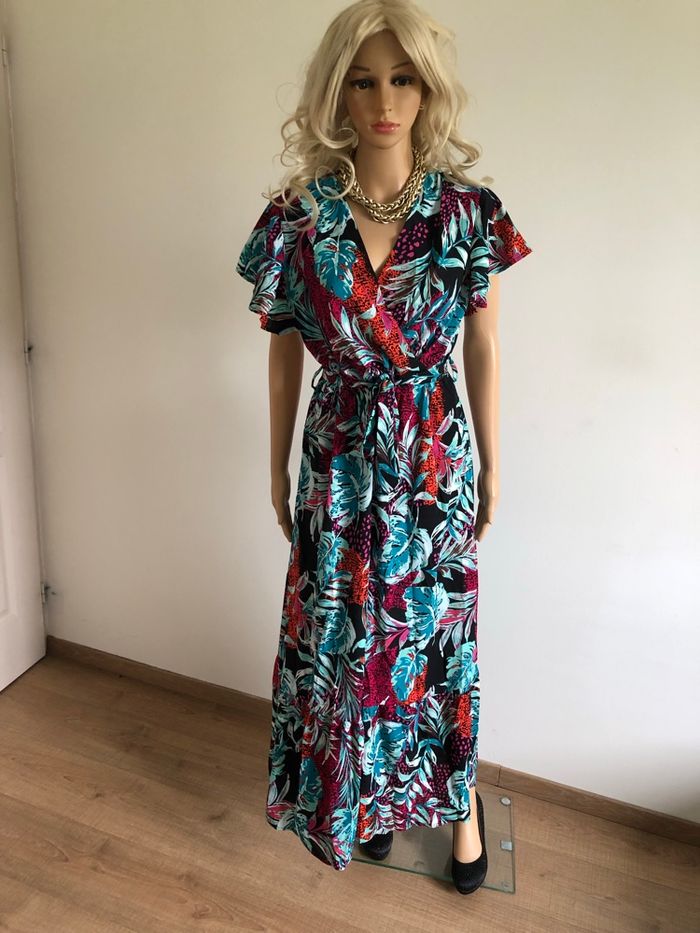 Robe longue imprimée neuve à manches courtes My Queen taille S/M - photo numéro 3