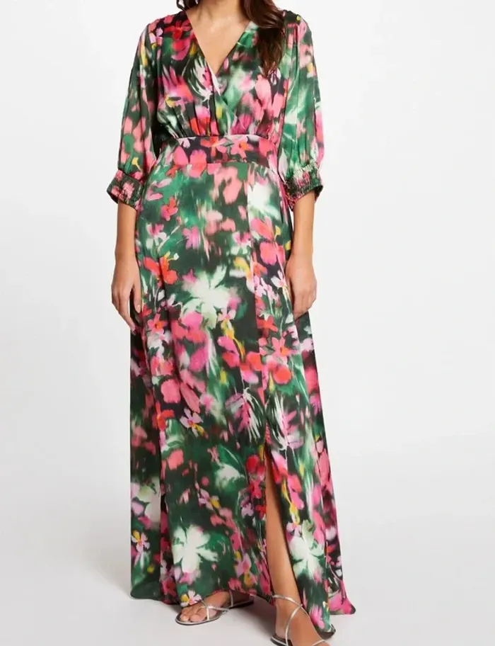 Robe longue vert multicolore, taille 36, Morgan - photo numéro 3