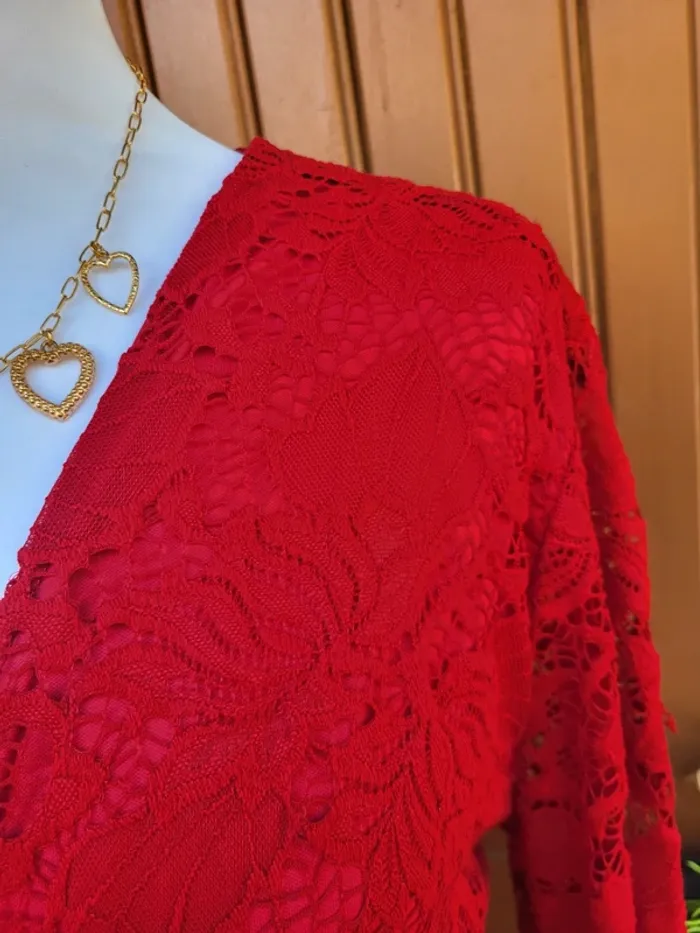 Robe dentelle asymétrique rouge framboise taille 46 - photo numéro 2