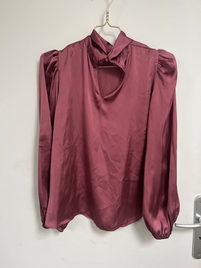 ZARA blouse satin rose bordeaux - photo numéro 4