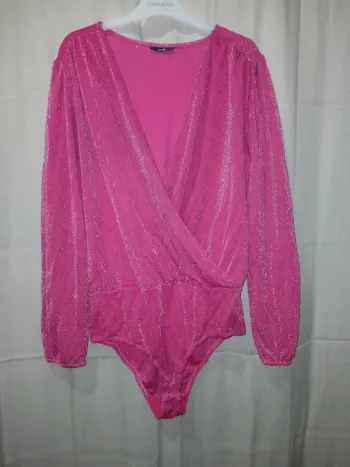 🩷 Body effet cache-cœur rose pailleté taille XL.
