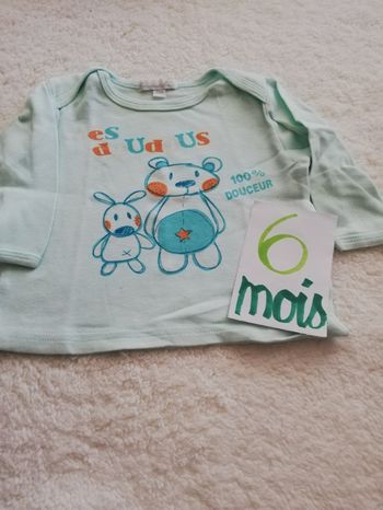 Tee shirt manche longue garçon bleu 6 mois kim