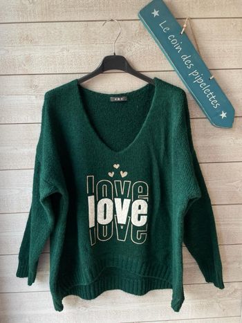 Pull femme vert, love, XXL, 44