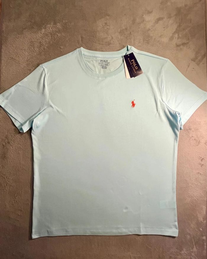 T-shirt Ralph Lauren Crewneck Embroidered Sky Blue Orange Poney – Taille L - photo numéro 2