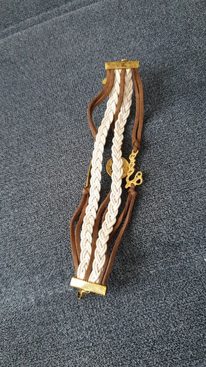 Neuf bracelet multirang love doré marron crème - photo numéro 3