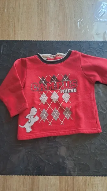 💚Pull bébé rouge « campus friend » avec Snoopy – 18 mois