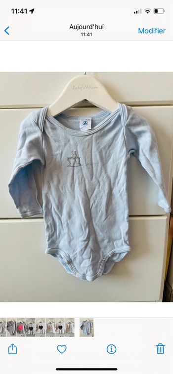 Body manches longues petit bateau 12 mois bleu ciel bébé