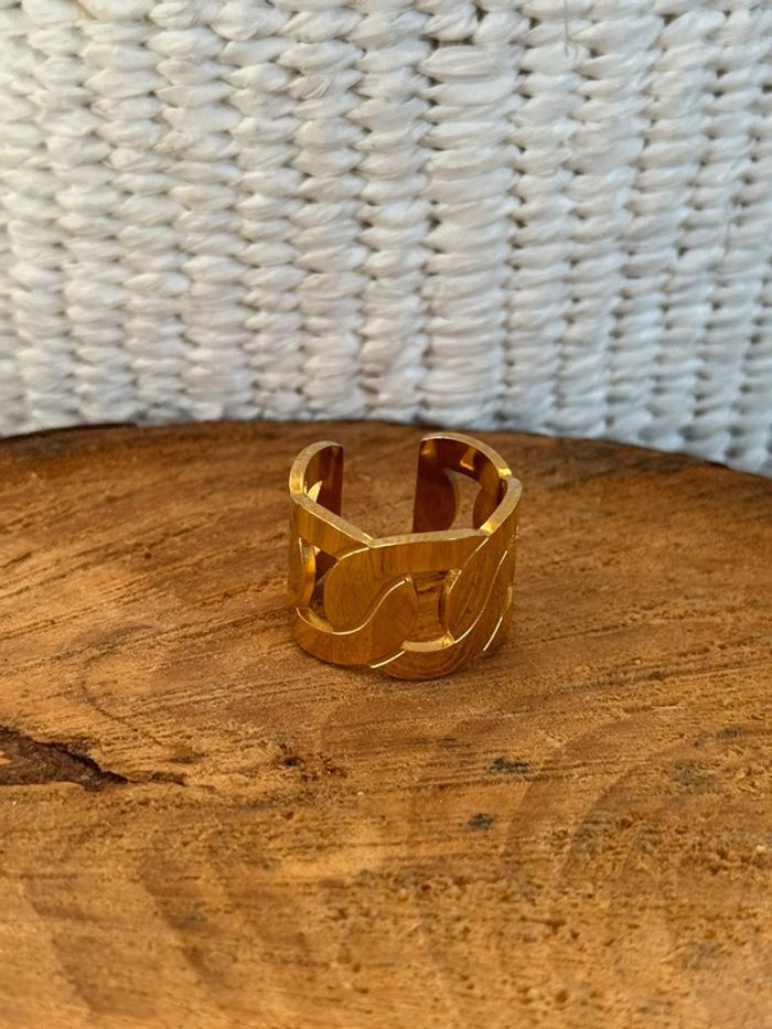 Bague large réglable gros maillons entrelacés acier inoxydable or - photo numéro 3