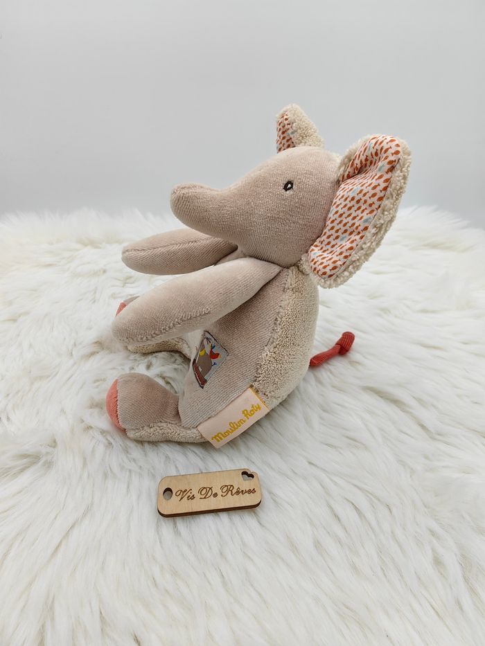 Doudou éléphant Les Papoum Moulin Roty beige et rose - photo numéro 4