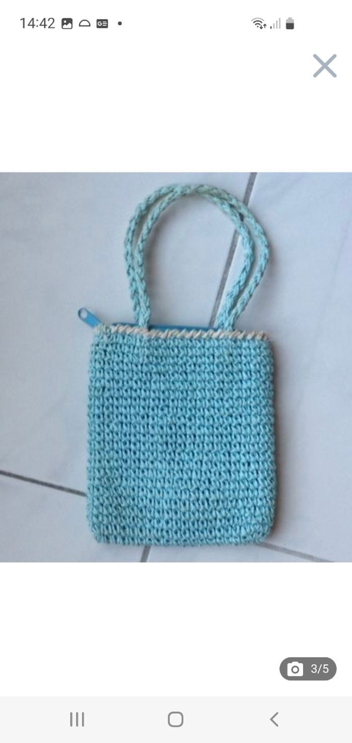 Petit sac à main enfant bleu turquoise en paille - photo numéro 3