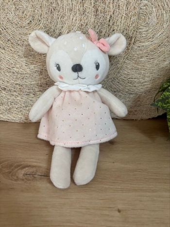 Doudou biche faon robe rose pois mots d enfants