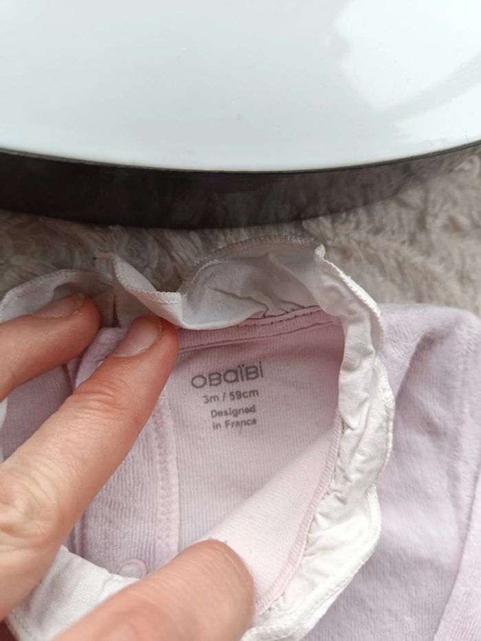 Pyjama grenouillère velours Fille 3 mois Noël lapin sapin étoiles Obaïbi - photo numéro 6