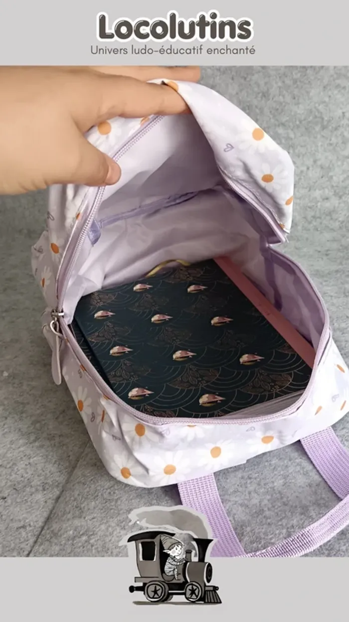 🚂 Sac à dos maternelle ▪ motif marguerites 26x20x12 cm - photo numéro 5